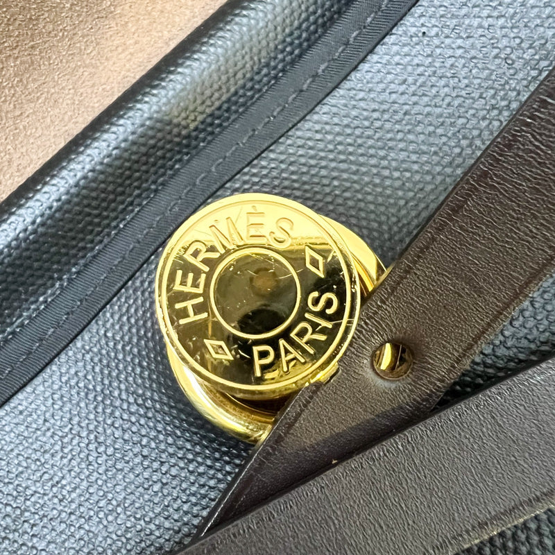 Hermes Herbag Zip 31 in Black Coated Canvas, Dark Brown Leather and GHW