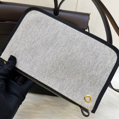 Hermes Herbag Zip 31 in Black Coated Canvas, Dark Brown Leather and GHW