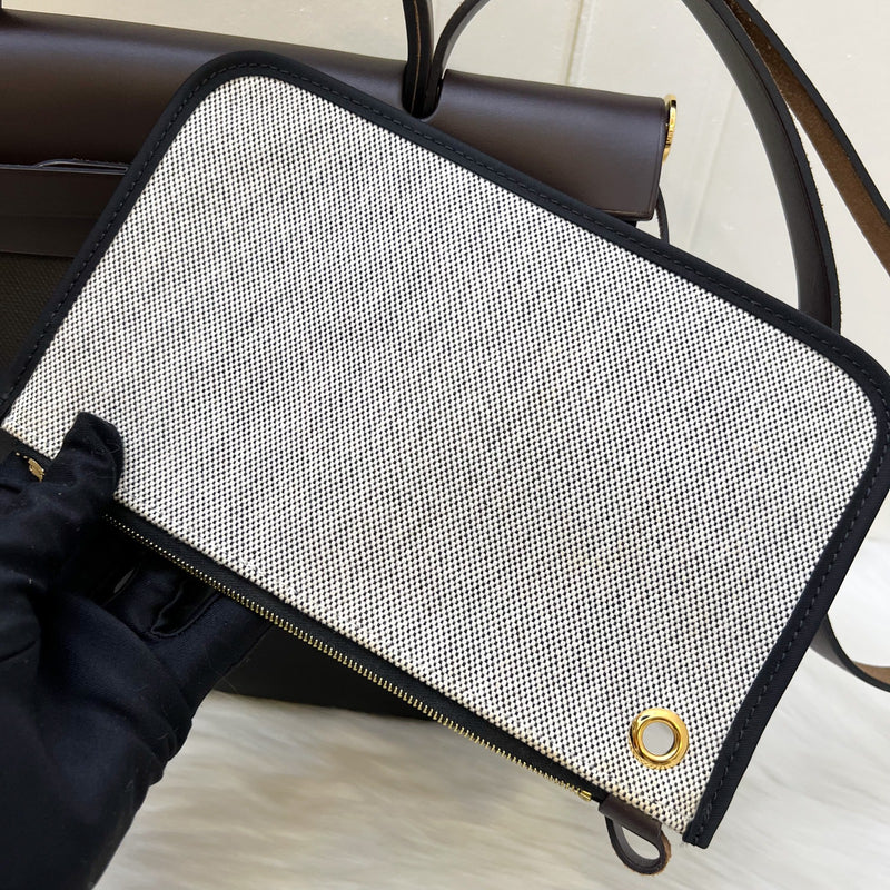 Hermes Herbag Zip 31 in Black Coated Canvas, Dark Brown Leather and GHW