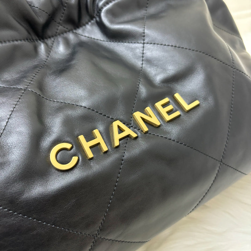 Chanel 22 Small East West Hobo Bag in Black Shiny Calfskin and AGHW