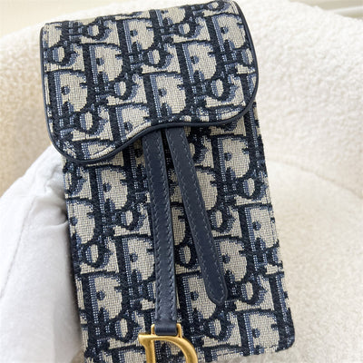 Dior Saddle Vertical Pouch in Blue Dior Oblique Jacquard AGHW