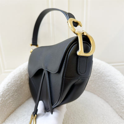 Dior Medium Saddle Bag in Black Grained Calfskin and AGHW