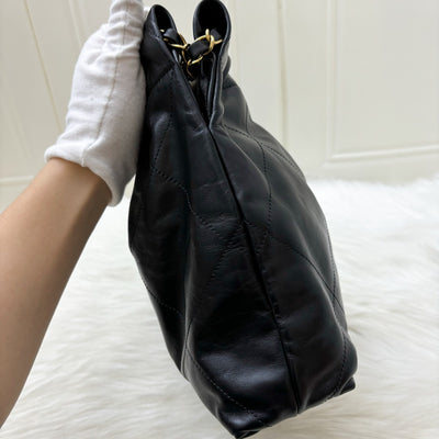 Chanel 22 Small East West Hobo Bag in Black Shiny Calfskin and AGHW