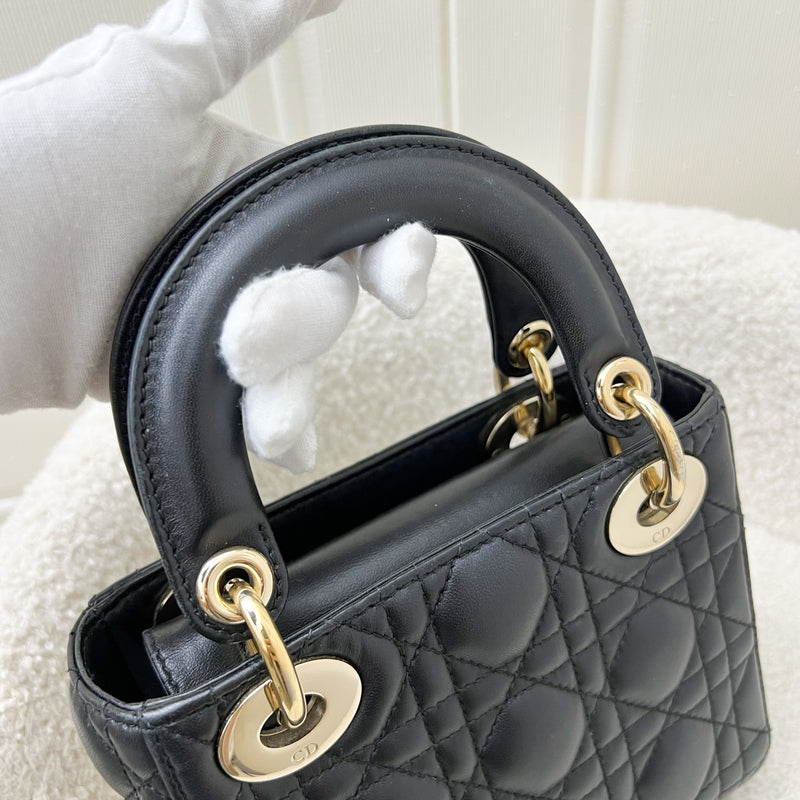 Dior Mini Lady Dior in Black Lambskin and LGHW