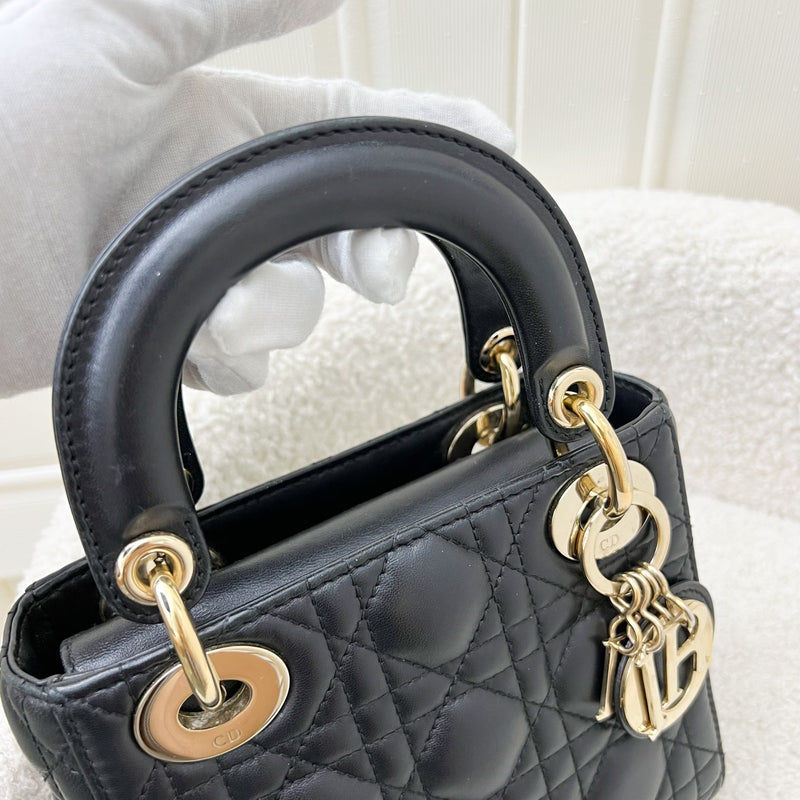 Dior Mini Lady Dior in Black Lambskin and LGHW