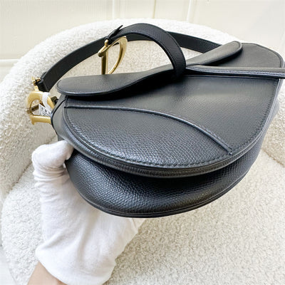 Dior Medium Saddle Bag in Black Grained Calfskin and AGHW