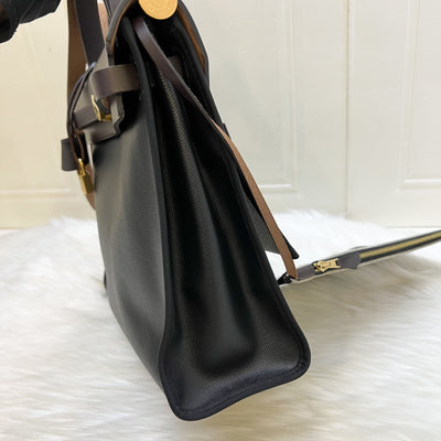 Hermes Herbag Zip 31 in Black Coated Canvas, Dark Brown Leather and GHW