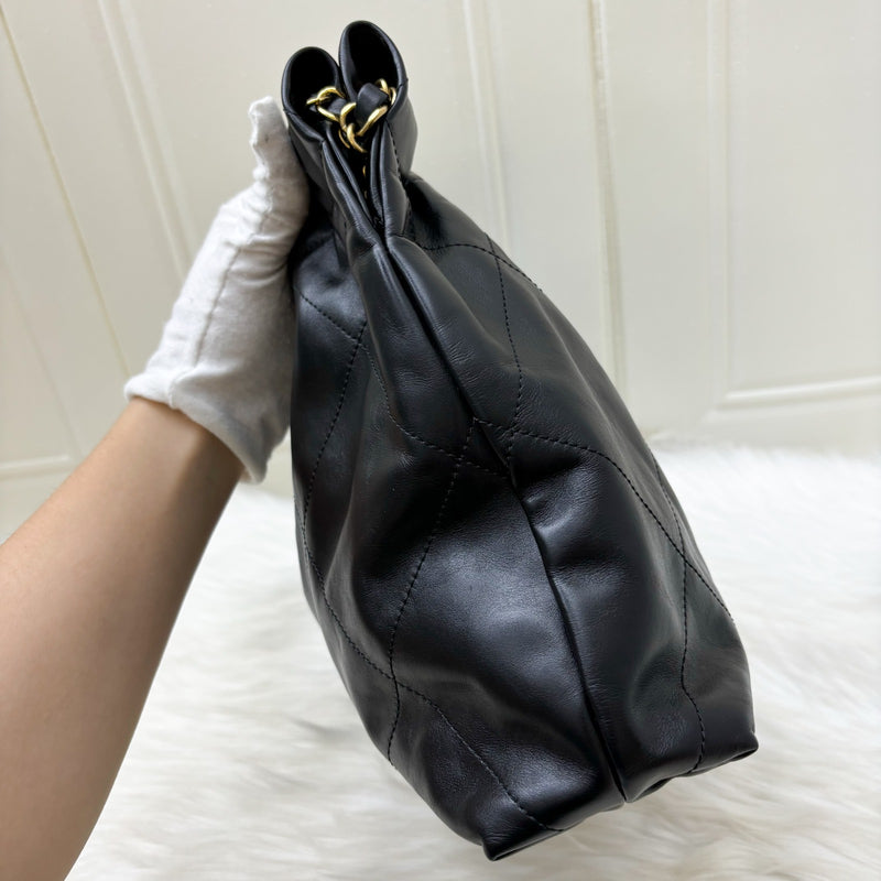 Chanel 22 Small East West Hobo Bag in Black Shiny Calfskin and AGHW