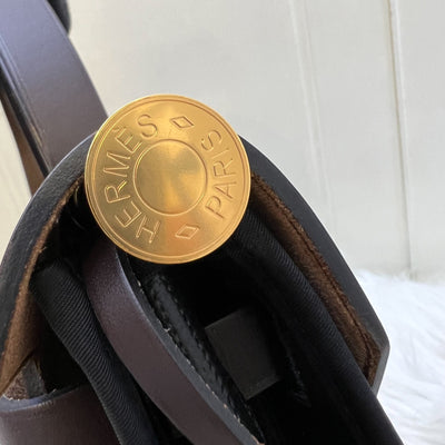 Hermes Herbag Zip 31 in Black Coated Canvas, Dark Brown Leather and GHW