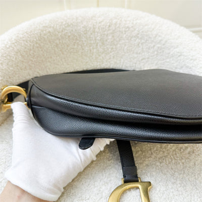 Dior Medium Saddle Bag in Black Grained Calfskin and AGHW