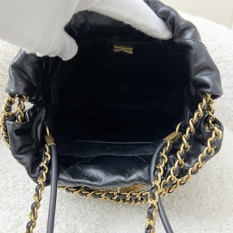 Chanel 22 Mini Hobo Handbag in Black Shiny Calfskin and AGHW