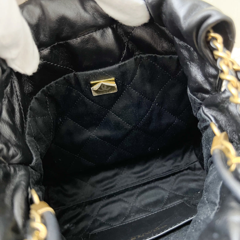 Chanel 22 Mini Hobo Handbag in Black Shiny Calfskin and AGHW