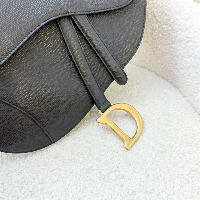 Dior Medium Saddle Bag in Black Grained Calfskin and AGHW