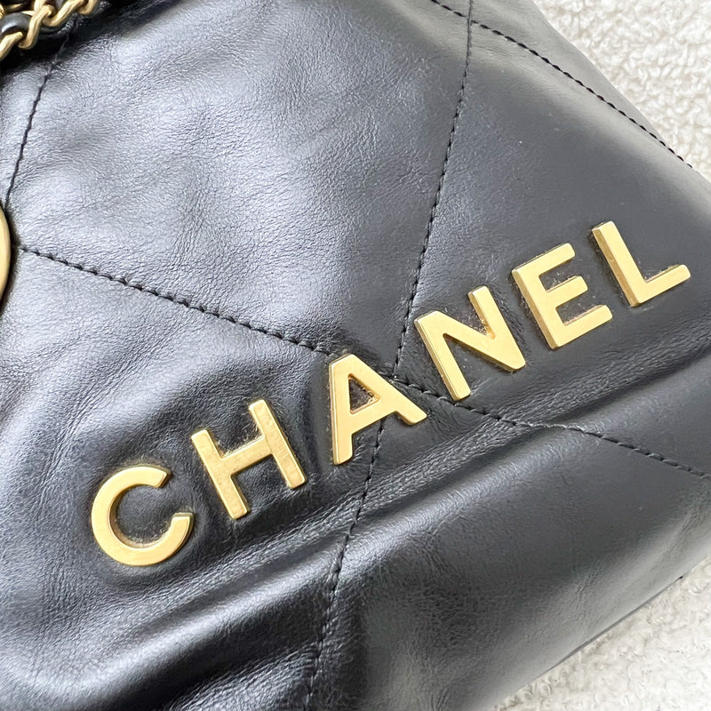 Chanel 22 Mini Hobo Handbag in Black Shiny Calfskin and AGHW