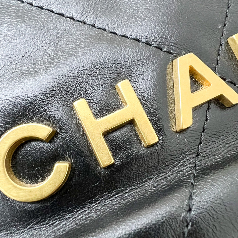 Chanel 22 Mini Hobo Handbag in Black Shiny Calfskin and AGHW