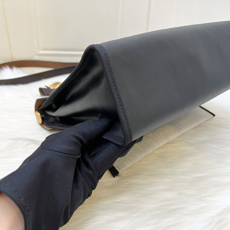 Hermes Herbag Zip 31 in Black Coated Canvas, Dark Brown Leather and GHW