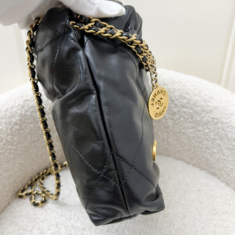 Chanel 22 Mini Hobo Handbag in Black Shiny Calfskin and AGHW