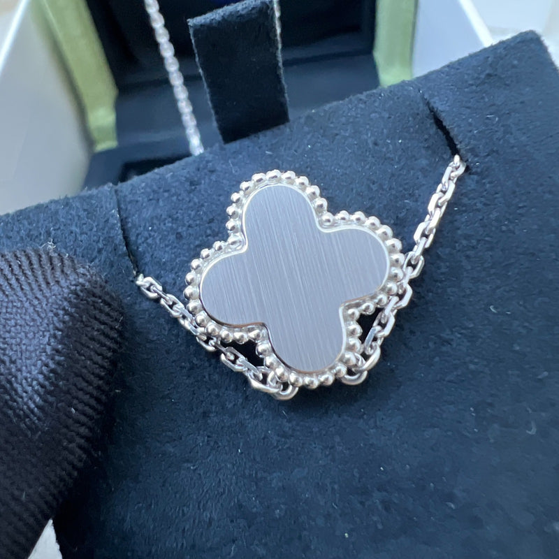 Van Cleef & Arpels VCA Holiday Pendant 2024 Vintage Alhambra Guilloche Necklace in 18K White Gold, 18K Rose Gold and 1 Diamond