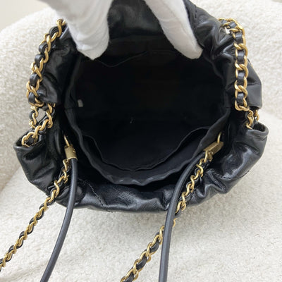 Chanel 22 Mini Hobo Handbag in Black Shiny Calfskin and AGHW