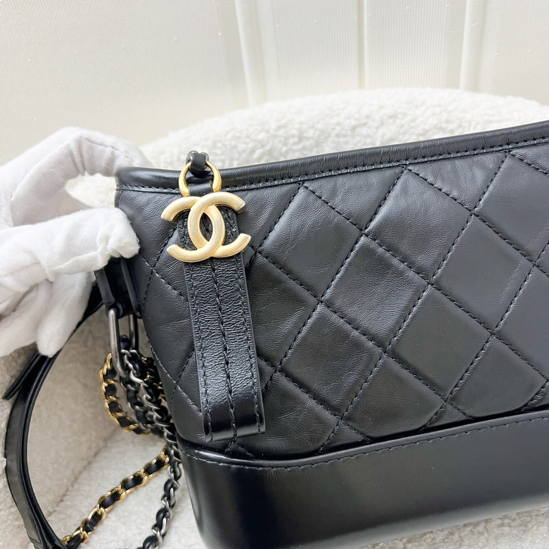 Chanel Small Gabrielle Hobo in Black Distressed Calfskin and 3 tone HW