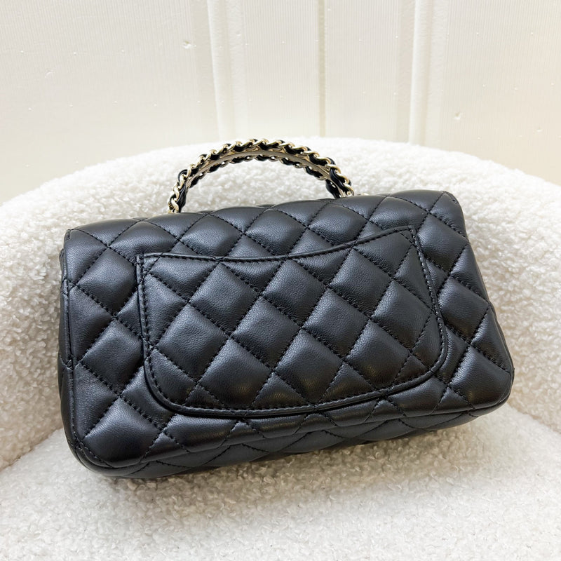 Chanel 23A Mini Rectangle Flap with Crystals Top Handle in Black Lambskin and LGHW