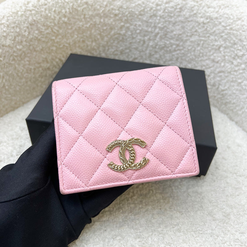 Chanel Bifold Wallet with Coin Compartment in Pink Caviar and AGHW