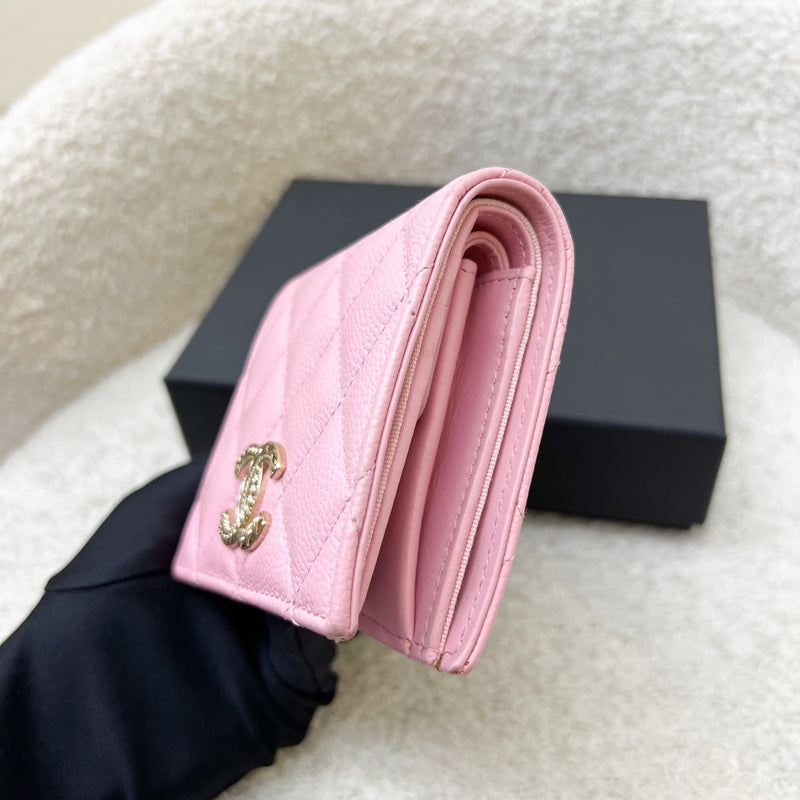 Chanel Bifold Wallet with Coin Compartment in Pink Caviar and AGHW