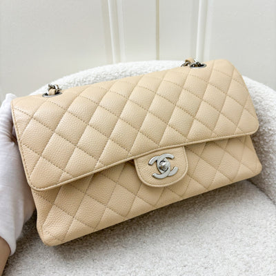 Chanel Medium Classic Flap CF in Beige Caviar and SHW