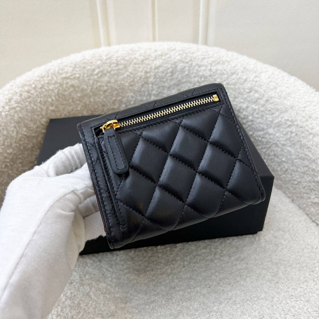 Chanel Classic Trifold Compact Wallet in Black Lambskin and GHW