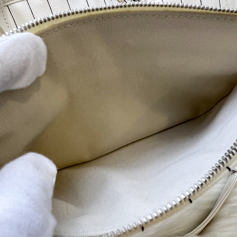 Chanel Medium / Large Deauville Tote in White Striped Fabric and LGHW
