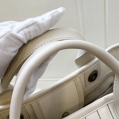 Chanel Medium / Large Deauville Tote in White Striped Fabric and LGHW
