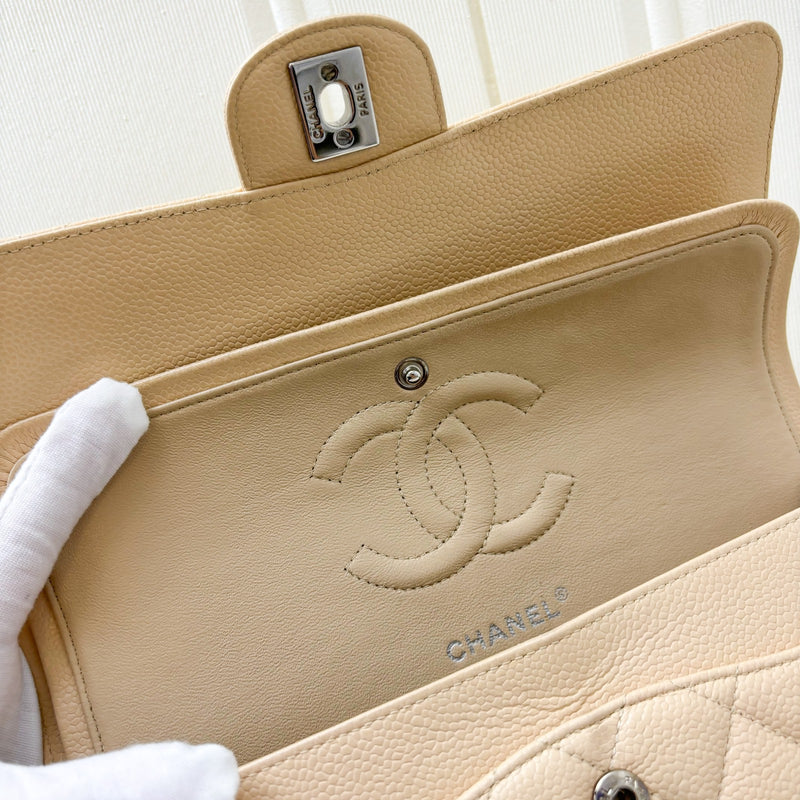 Chanel Medium Classic Flap CF in Beige Caviar and SHW