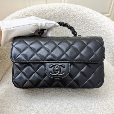 Chanel 25C So Black Top Handle Mini Rectangular Flap in Black Lambskin and Black HW (Model: AS5243)