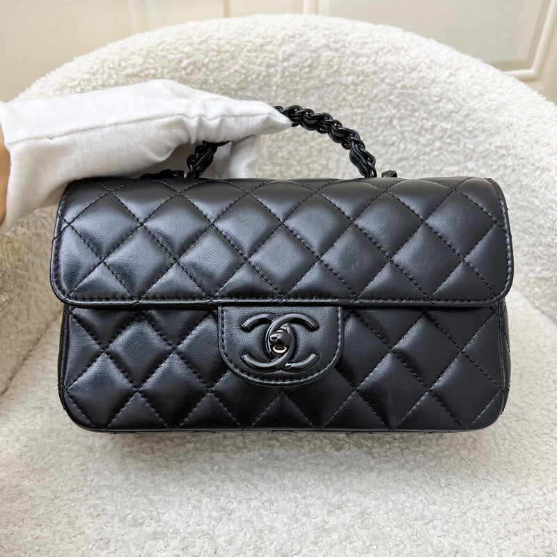 Chanel 25C So Black Top Handle Mini Rectangular Flap in Black Lambskin and Black HW (Model: AS5243)