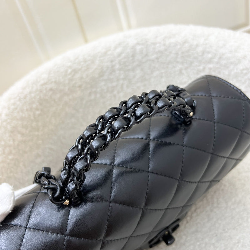 Chanel 25C So Black Top Handle Mini Rectangular Flap in Black Lambskin and Black HW (Model: AS5243)
