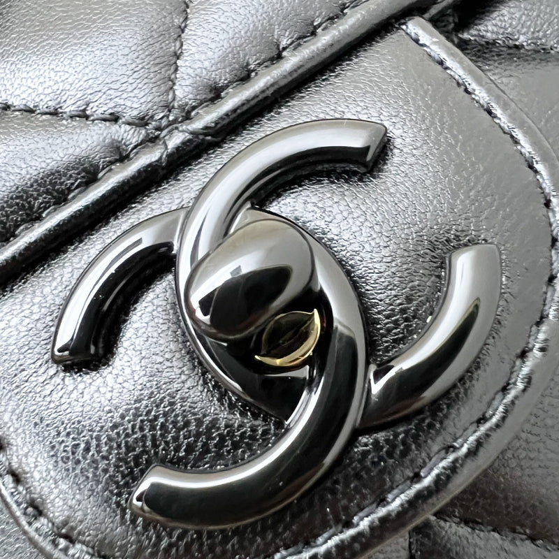 Chanel 25C So Black Top Handle Mini Rectangular Flap in Black Lambskin and Black HW (Model: AS5243)