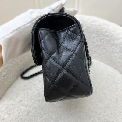 Chanel 25C So Black Top Handle Mini Rectangular Flap in Black Lambskin and Black HW (Model: AS5243)
