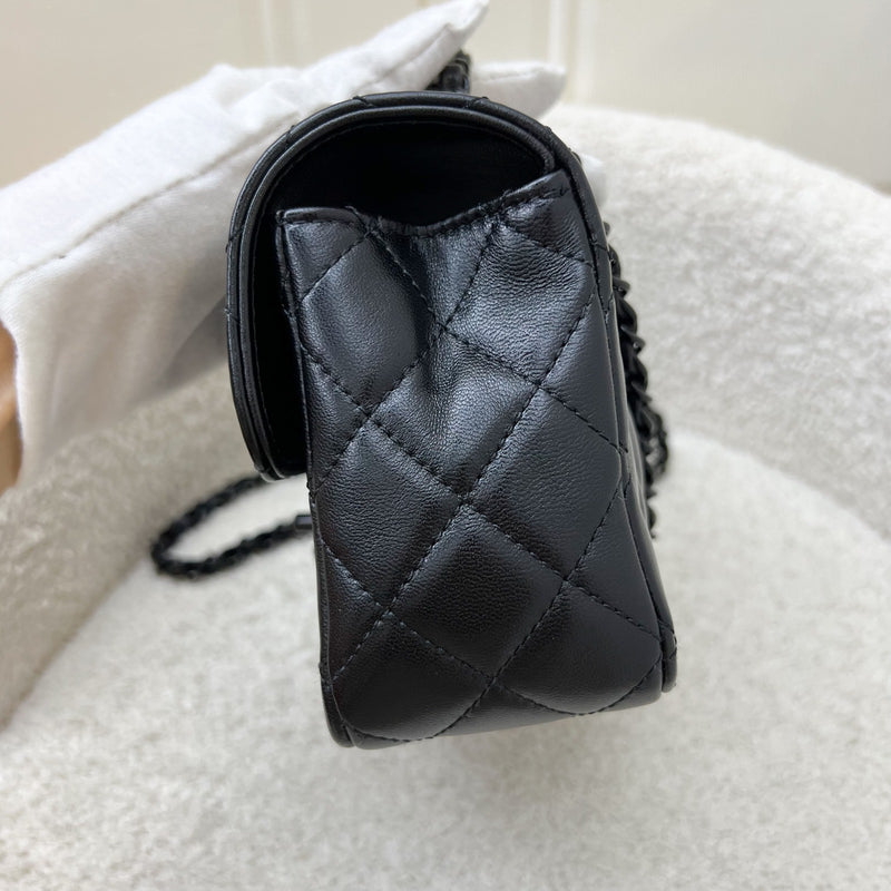 Chanel 25C So Black Top Handle Mini Rectangular Flap in Black Lambskin and Black HW (Model: AS5243)