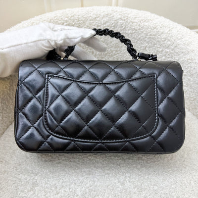Chanel 25C So Black Top Handle Mini Rectangular Flap in Black Lambskin and Black HW (Model: AS5243)