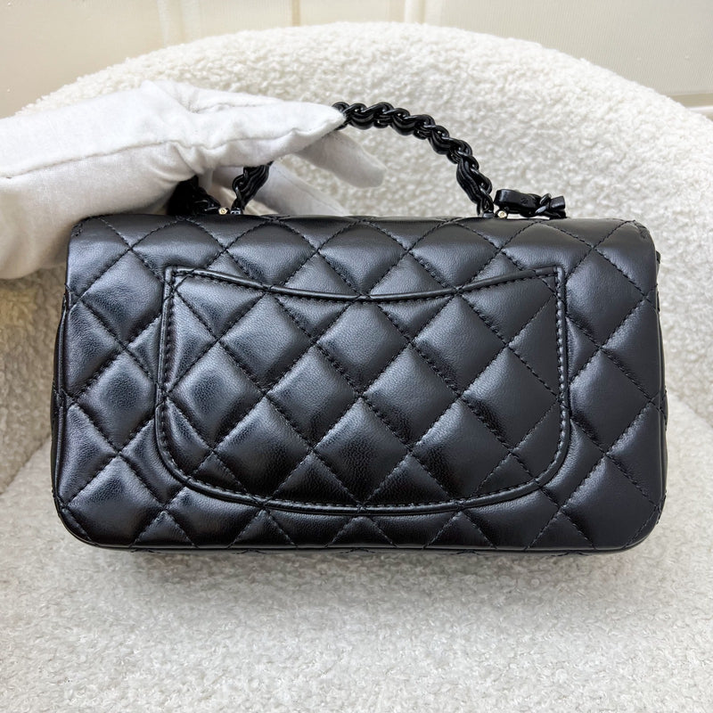 Chanel 25C So Black Top Handle Mini Rectangular Flap in Black Lambskin and Black HW (Model: AS5243)