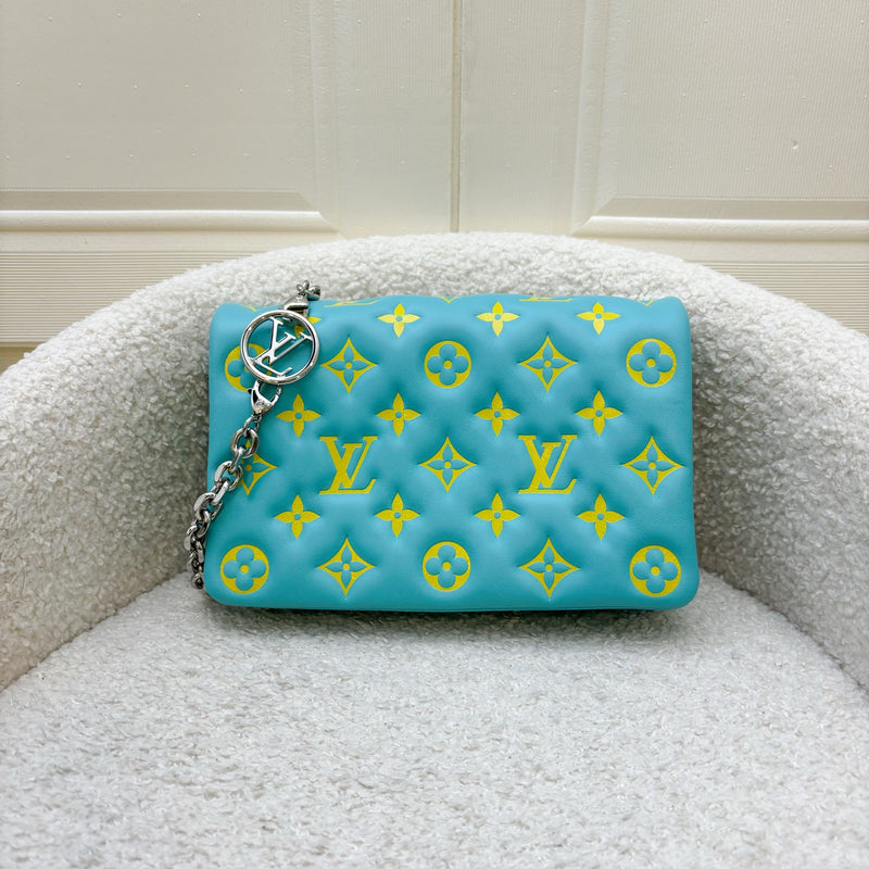 LV Pochette Coussin in Yellow / Cyan Monogram Embossed Lambskin and GHW