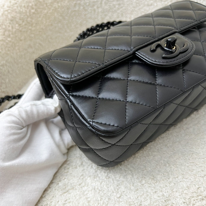 Chanel 25C So Black Top Handle Mini Rectangular Flap in Black Lambskin and Black HW (Model: AS5243)