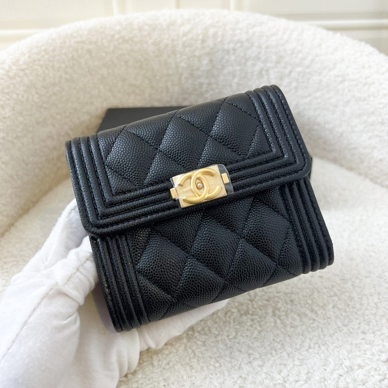 Chanel Boy Trifold Compact Wallet in Black Caviar GHW