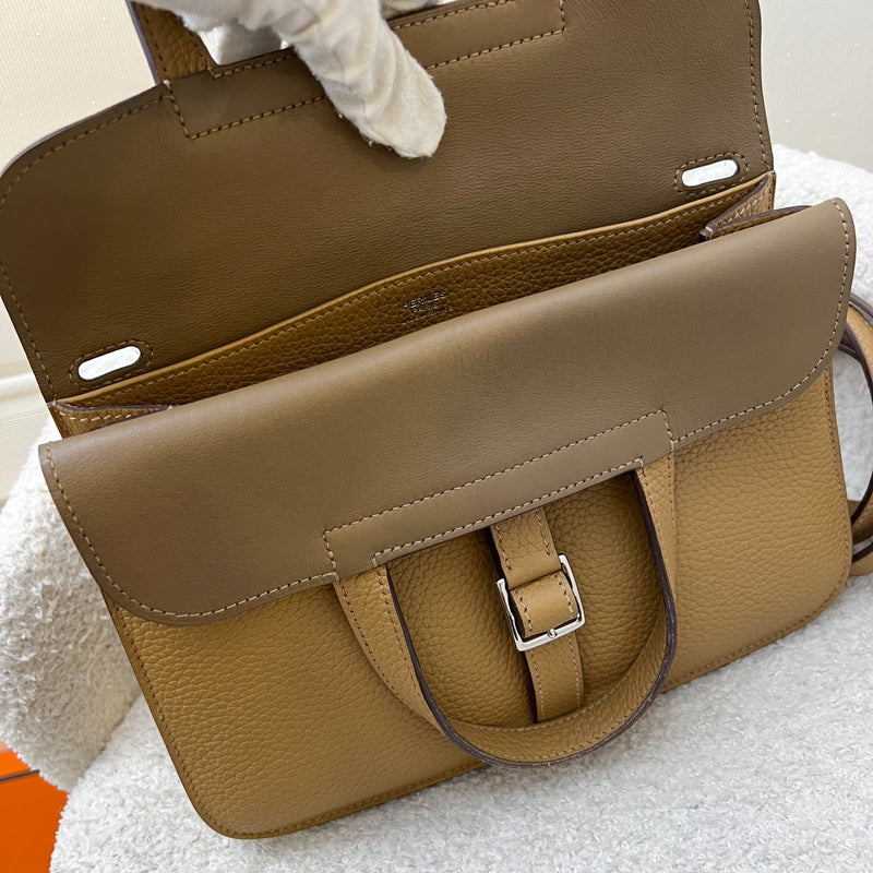 Hermes Halzan 25 in Biscuit Clemence Leather / Beige de Weimar Interior and PHW