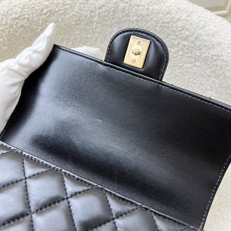 Chanel 25C So Black Top Handle Mini Rectangular Flap in Black Lambskin and Black HW (Model: AS5243)