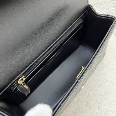 Chanel 25C So Black Top Handle Mini Rectangular Flap in Black Lambskin and Black HW (Model: AS5243)