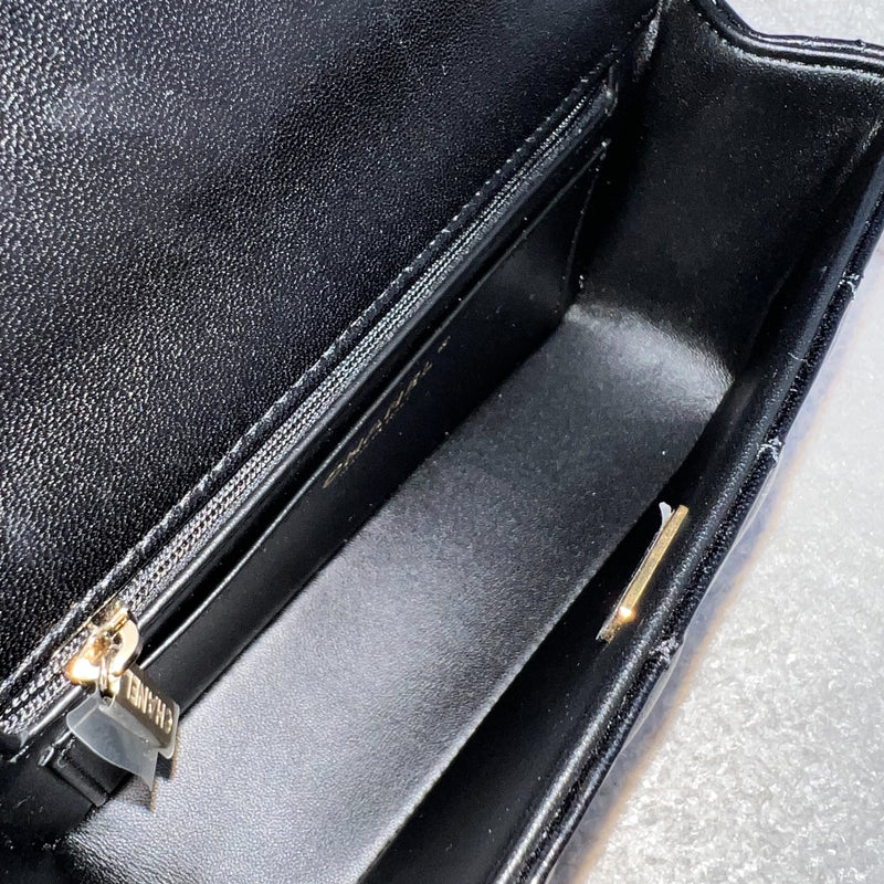 Chanel 25C So Black Top Handle Mini Rectangular Flap in Black Lambskin and Black HW (Model: AS5243)