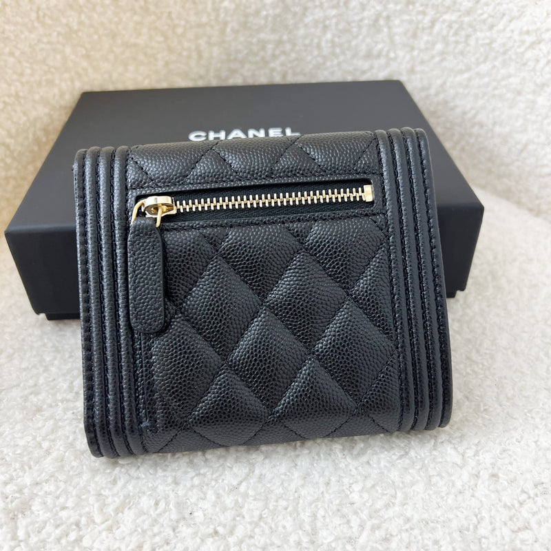 Chanel Boy Trifold Compact Wallet in Black Caviar GHW