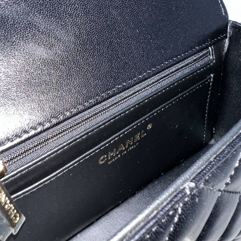 Chanel 25C So Black Top Handle Mini Rectangular Flap in Black Lambskin and Black HW (Model: AS5243)