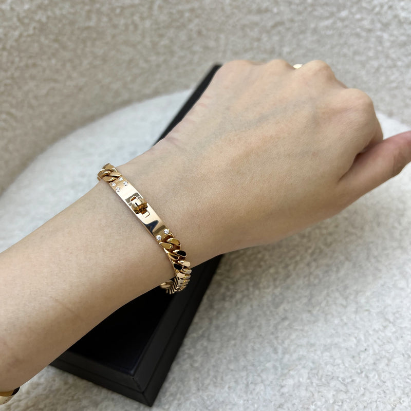 Hermes Kelly Gourmette TPM Bracelet with Diamonds in 18K Rose Gold